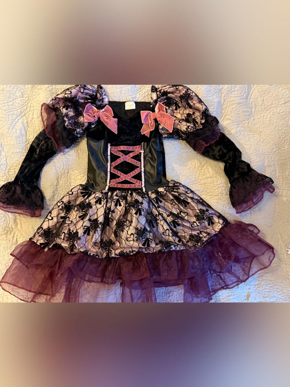 Girls black, Burgundy and Pink Lace-Up Halloween Costume Dress
